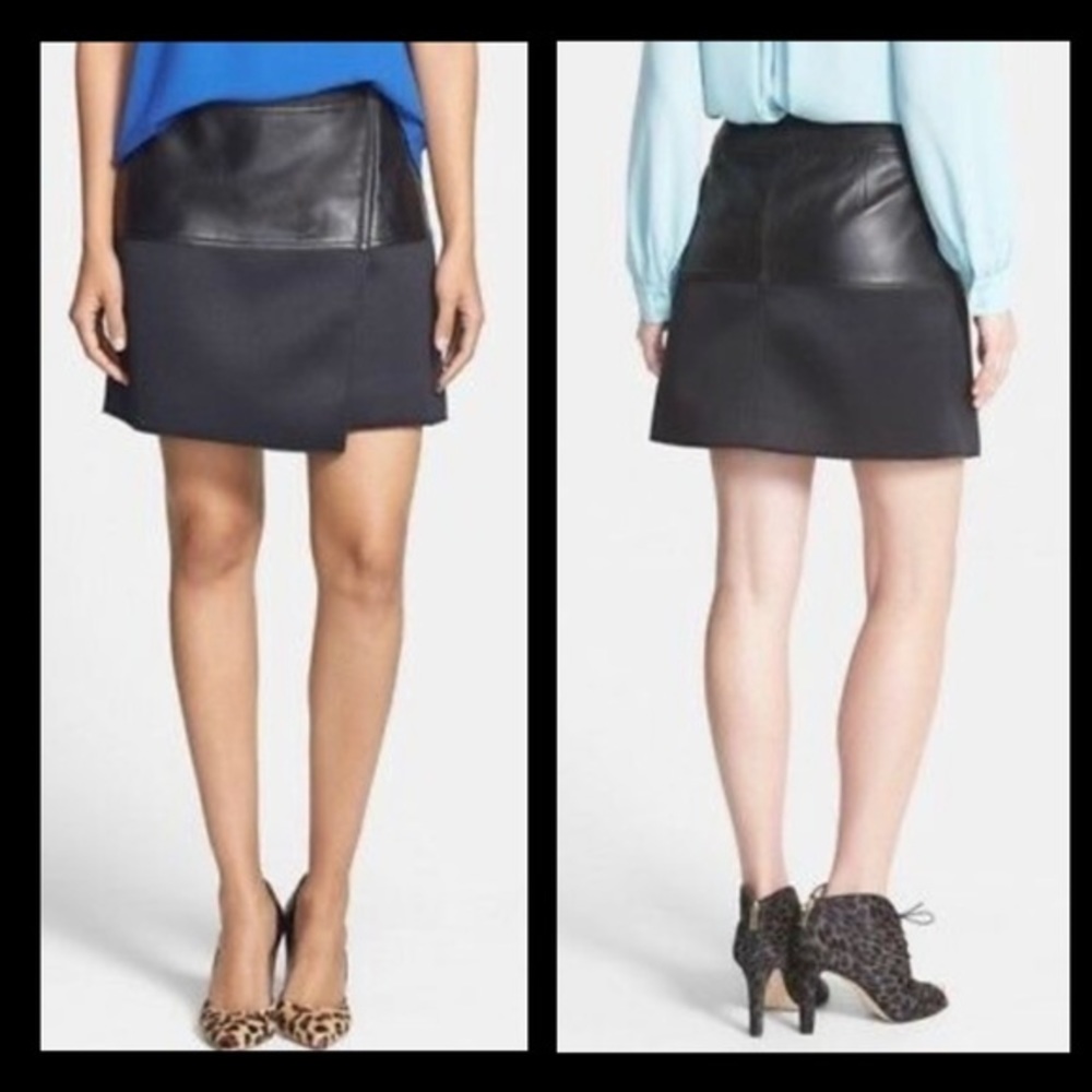 Halogen Asymmetrical Black Leather & Scuba Skirt